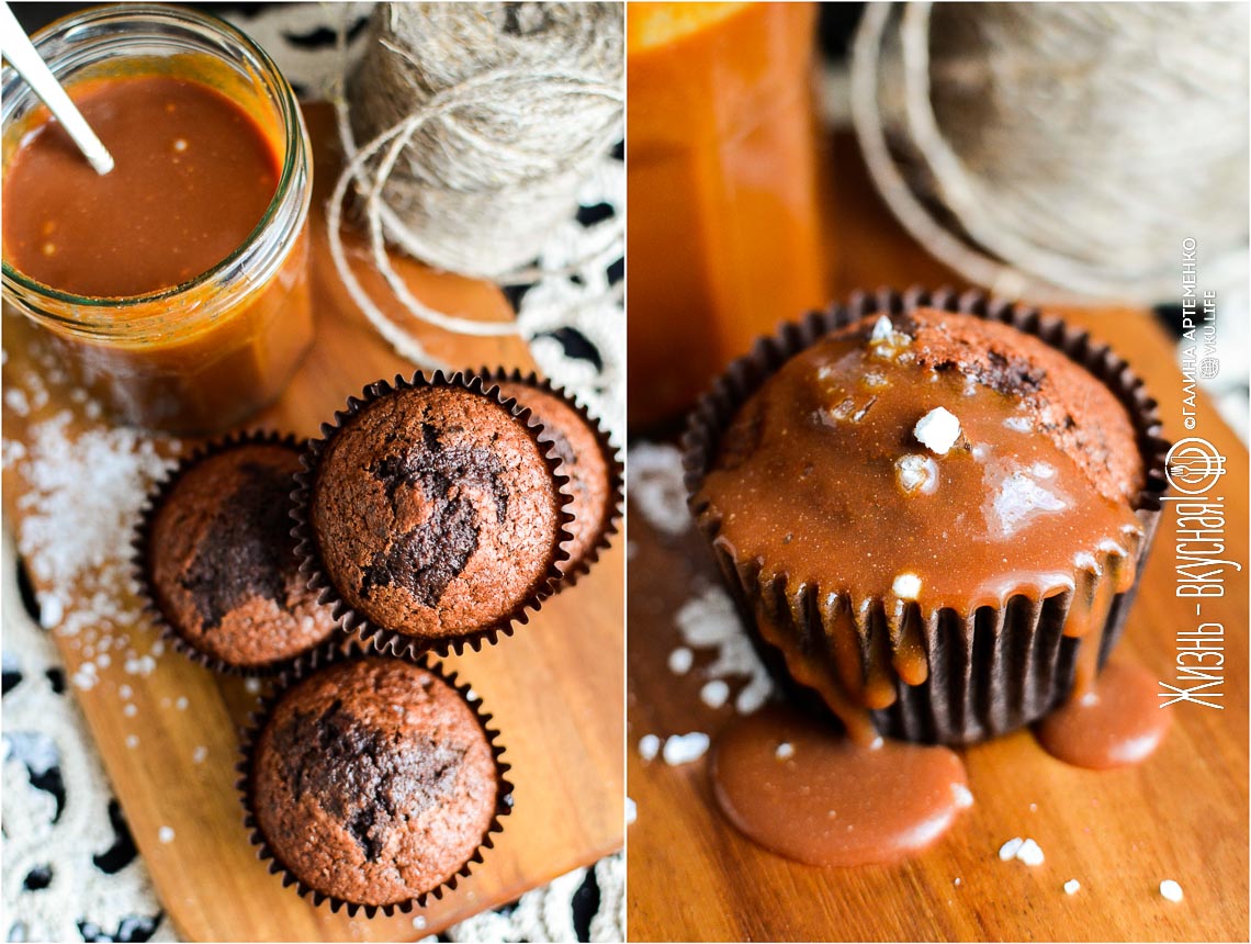 Шоколадные маффины с какао и вяленой вишней на нутовой муке